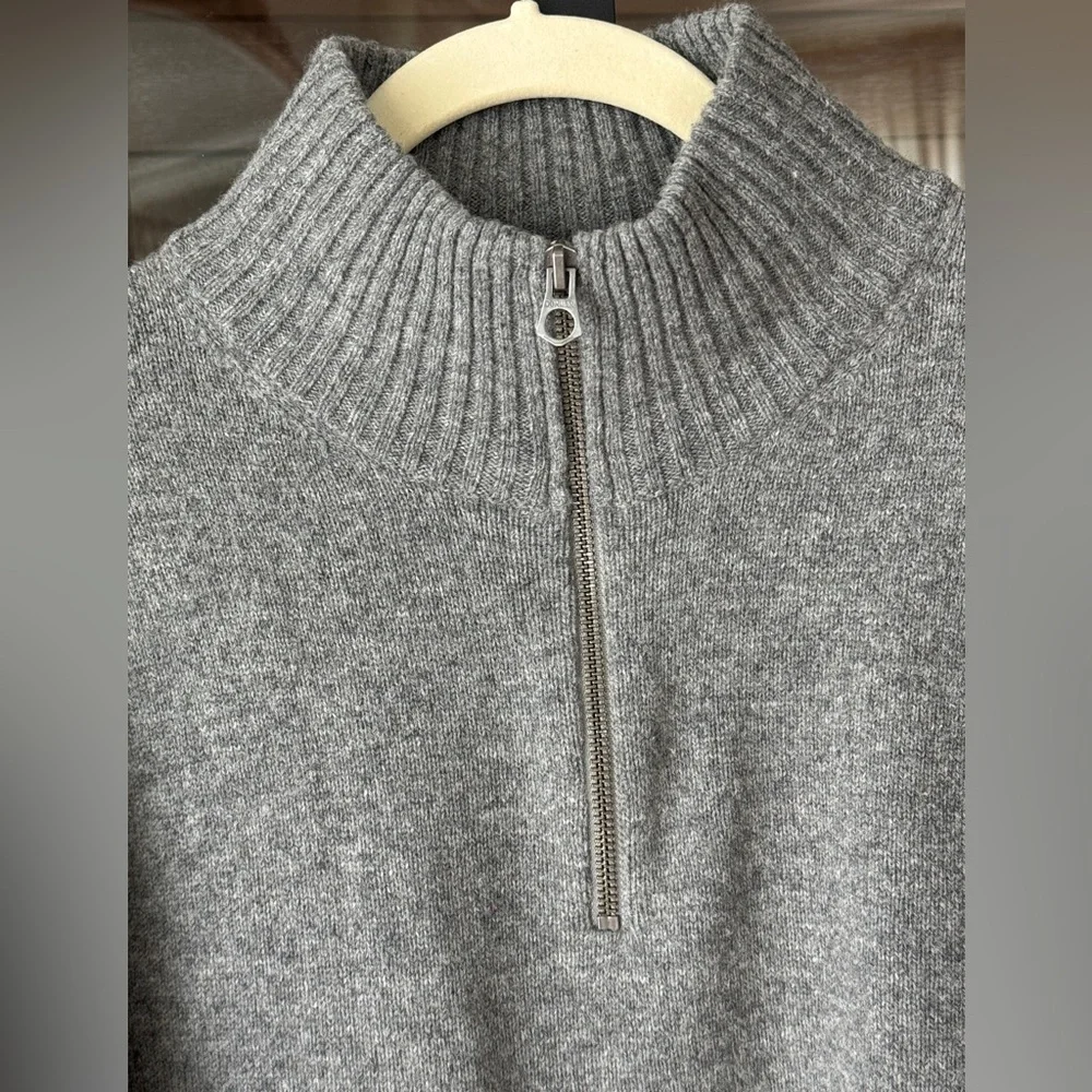 J. Crew merino wool half-zip sweater rib knit heather grey 1/4 Marled rugged